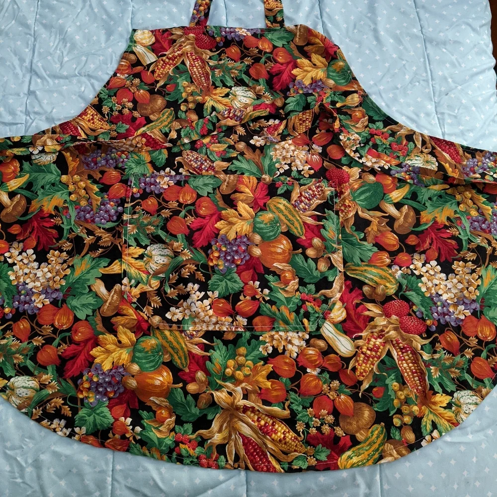 Handcrafted Large Apron, Colorful Veggie Fabric, Pocket, Waist Ties, Unisex